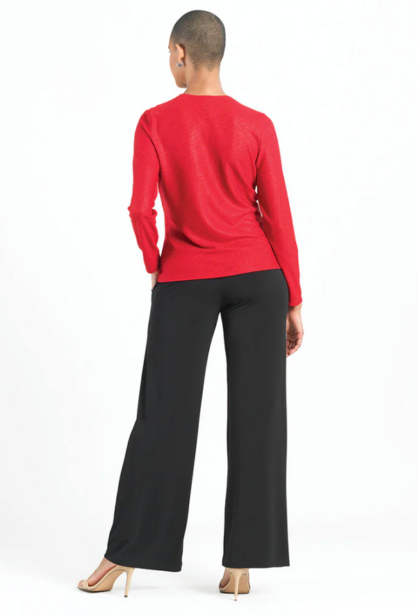 Red V-Neck Center Front Tie Top