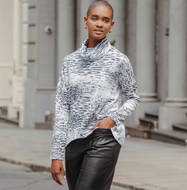 Snow Leopard Cowl Neck Sweater
