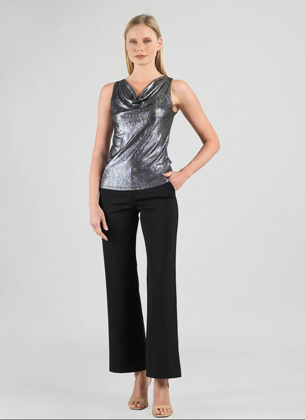 Metallic Shimmer Cowl Neck Draped Tank