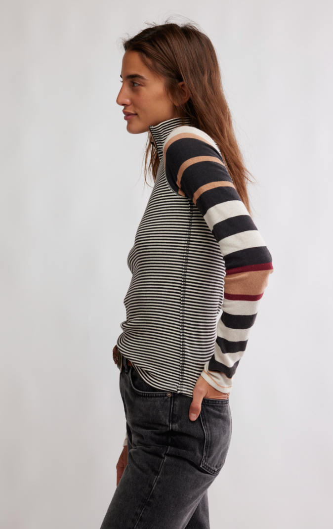 Black Striped Quarter Zip Top