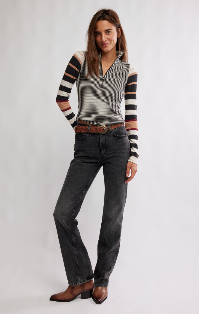 Black Striped Quarter Zip Top