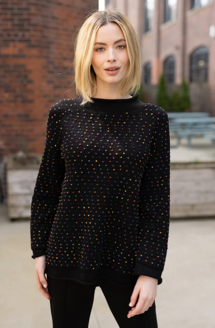 Mini Dots Black Roll Neck Top