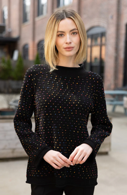 Mini Dots Black Roll Neck Top