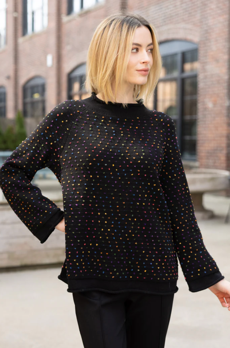 Mini Dots Black Roll Neck Top