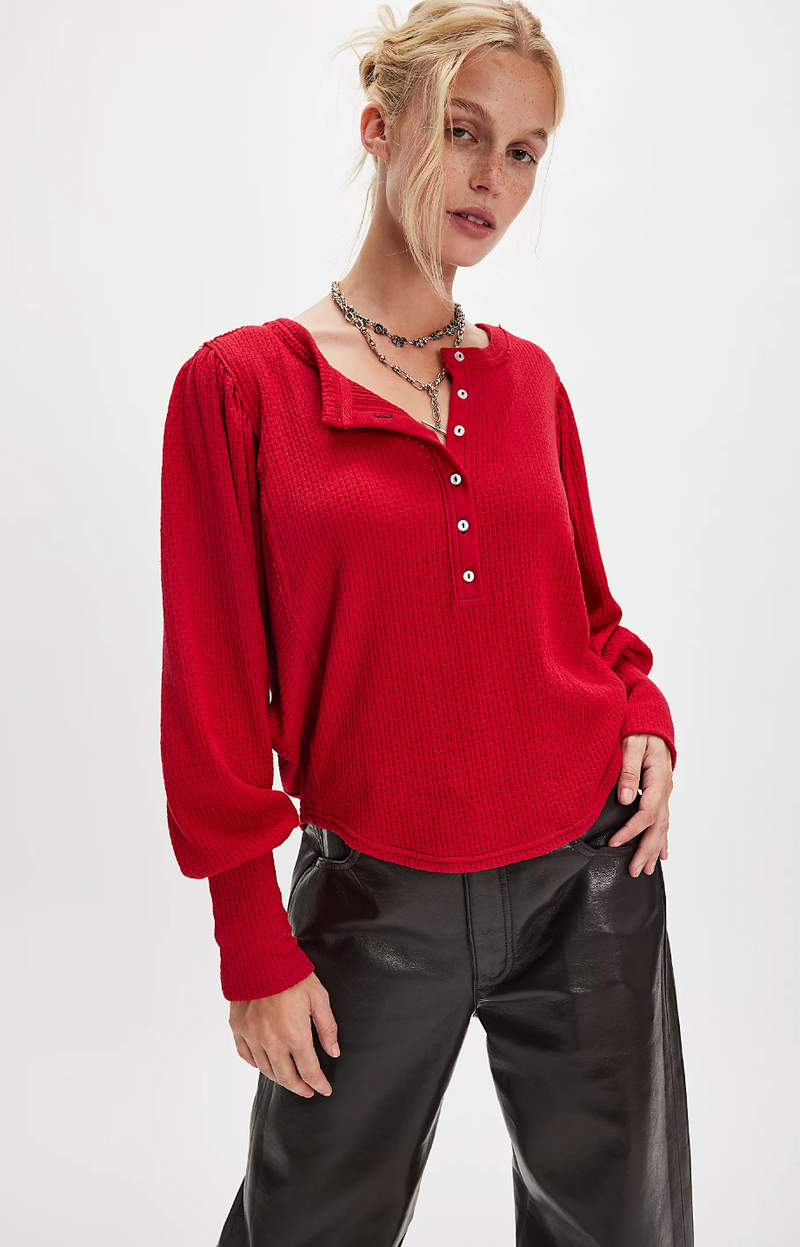 Red Knit Thermal Top