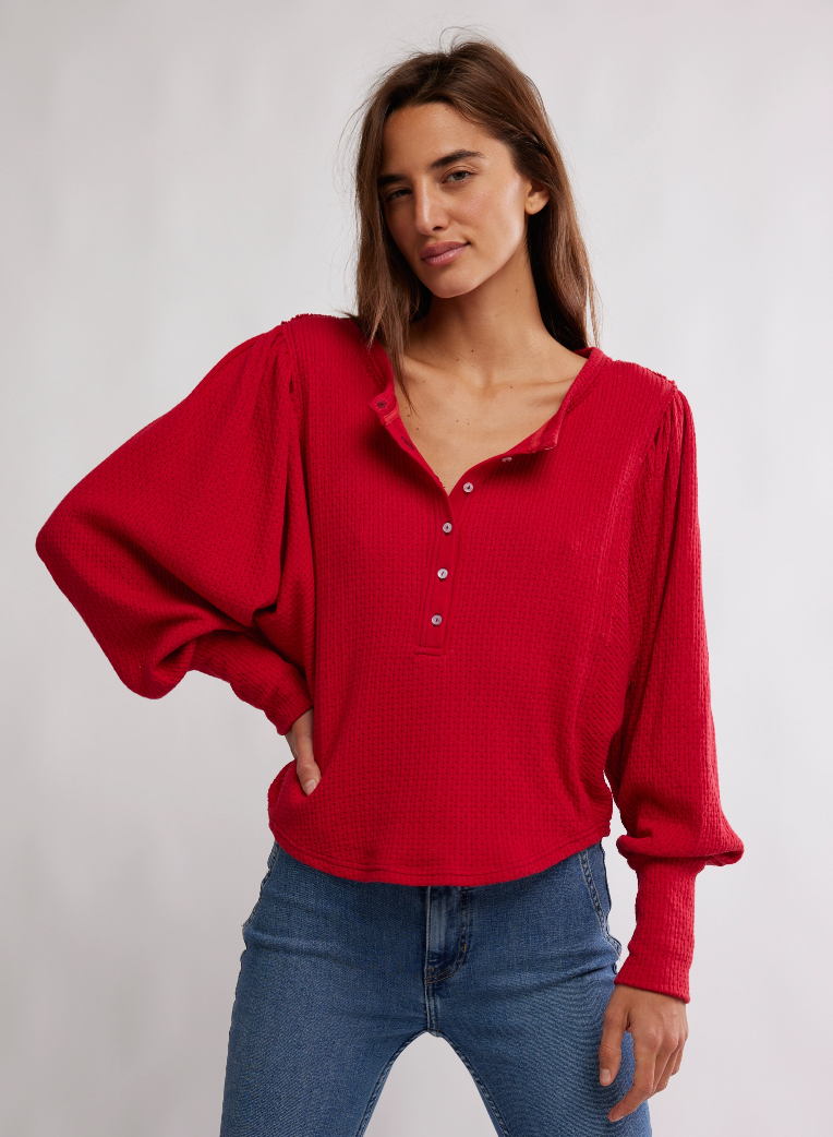 Red Knit Thermal Top