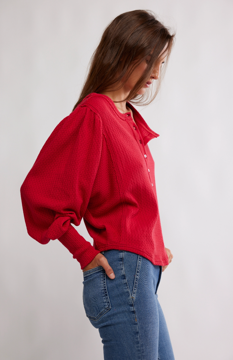 Red Knit Thermal Top