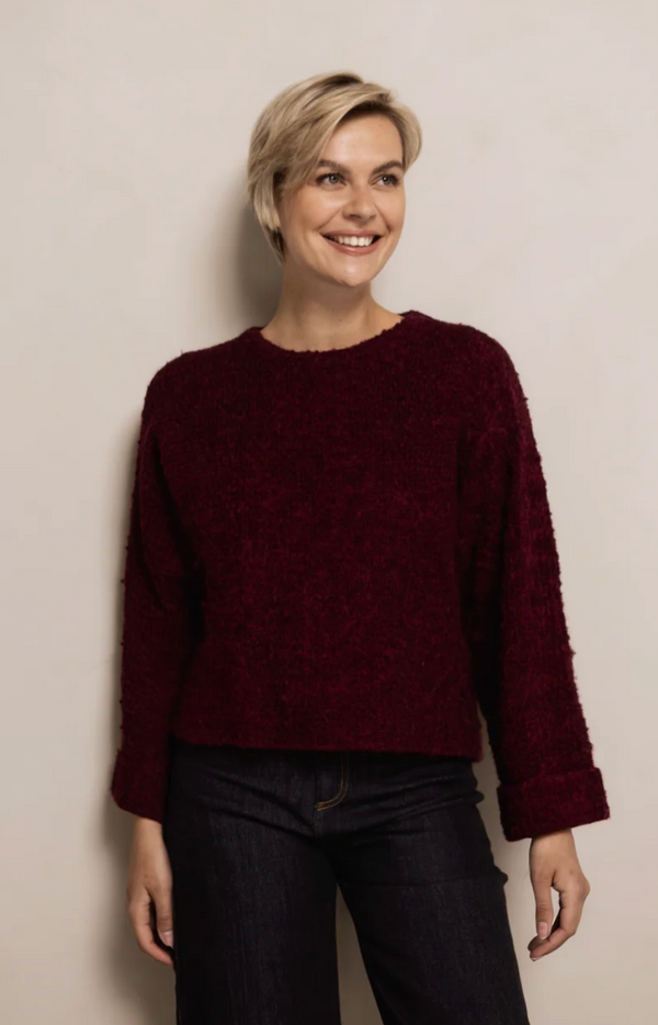Merlot Fuzzy Neck Sweater