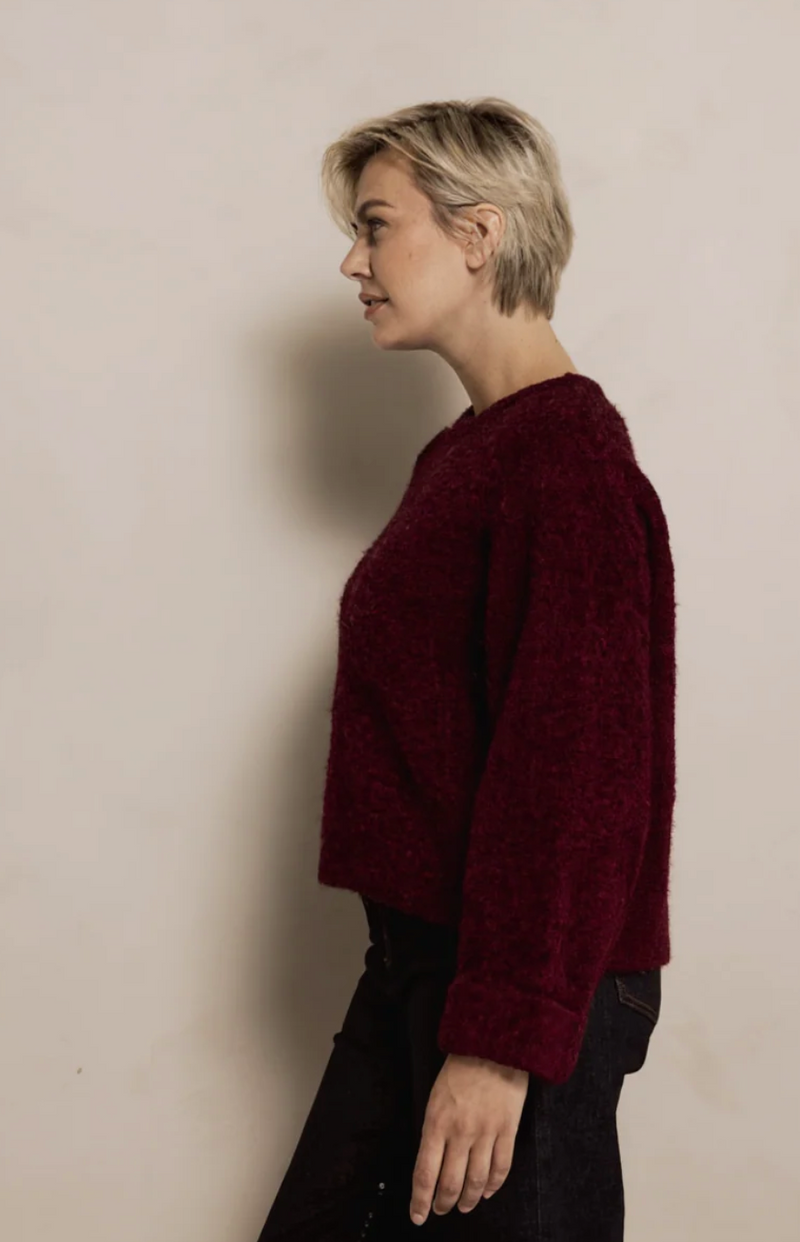 Merlot Fuzzy Neck Sweater
