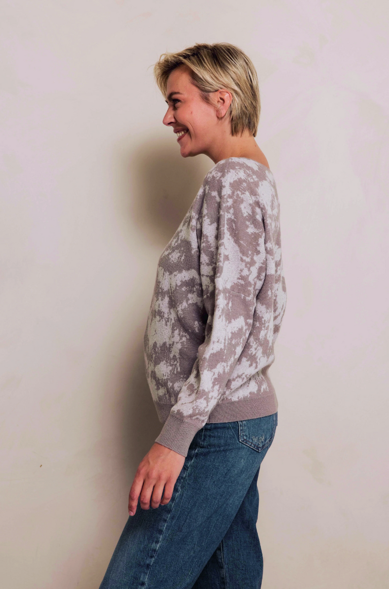 Camo Grey Boat Neck Sweater