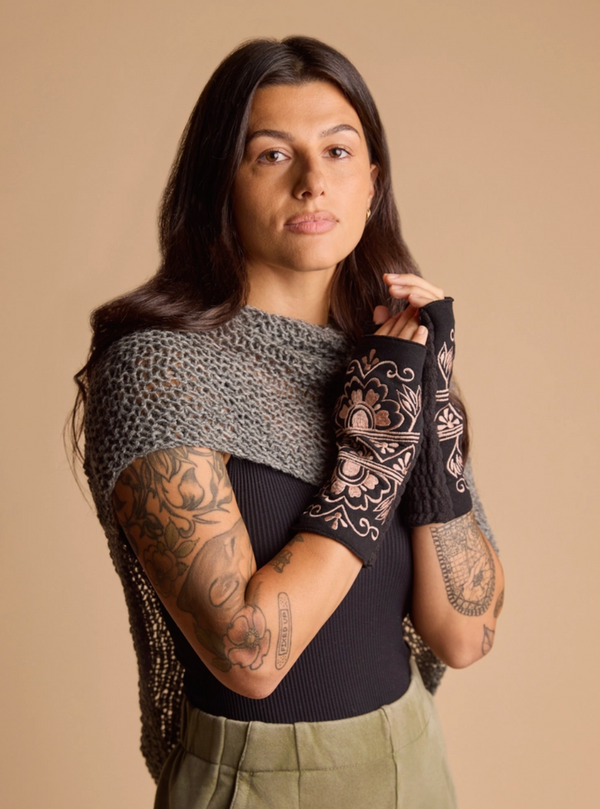 Pink & Black Fingerless Fleece Gloves