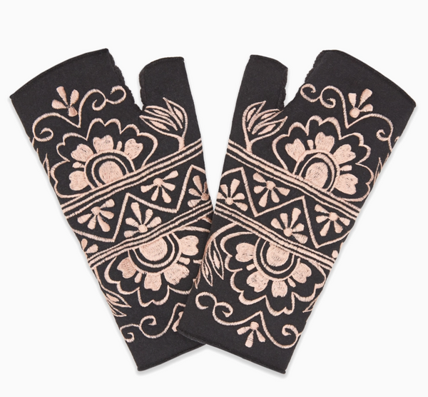 Pink & Black Fingerless Fleece Gloves
