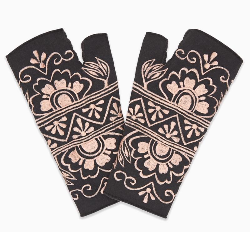 Pink & Black Fingerless Fleece Gloves