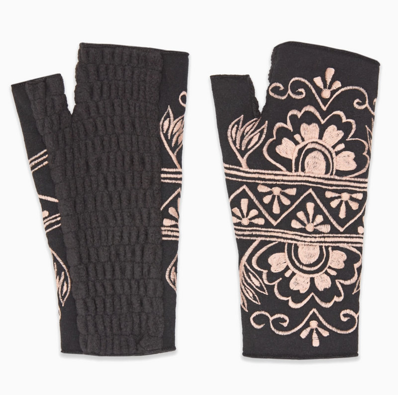 Pink & Black Fingerless Fleece Gloves
