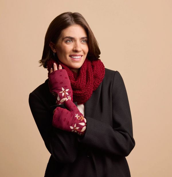 Viola Bordeaux Fingerless Fleece Gloves