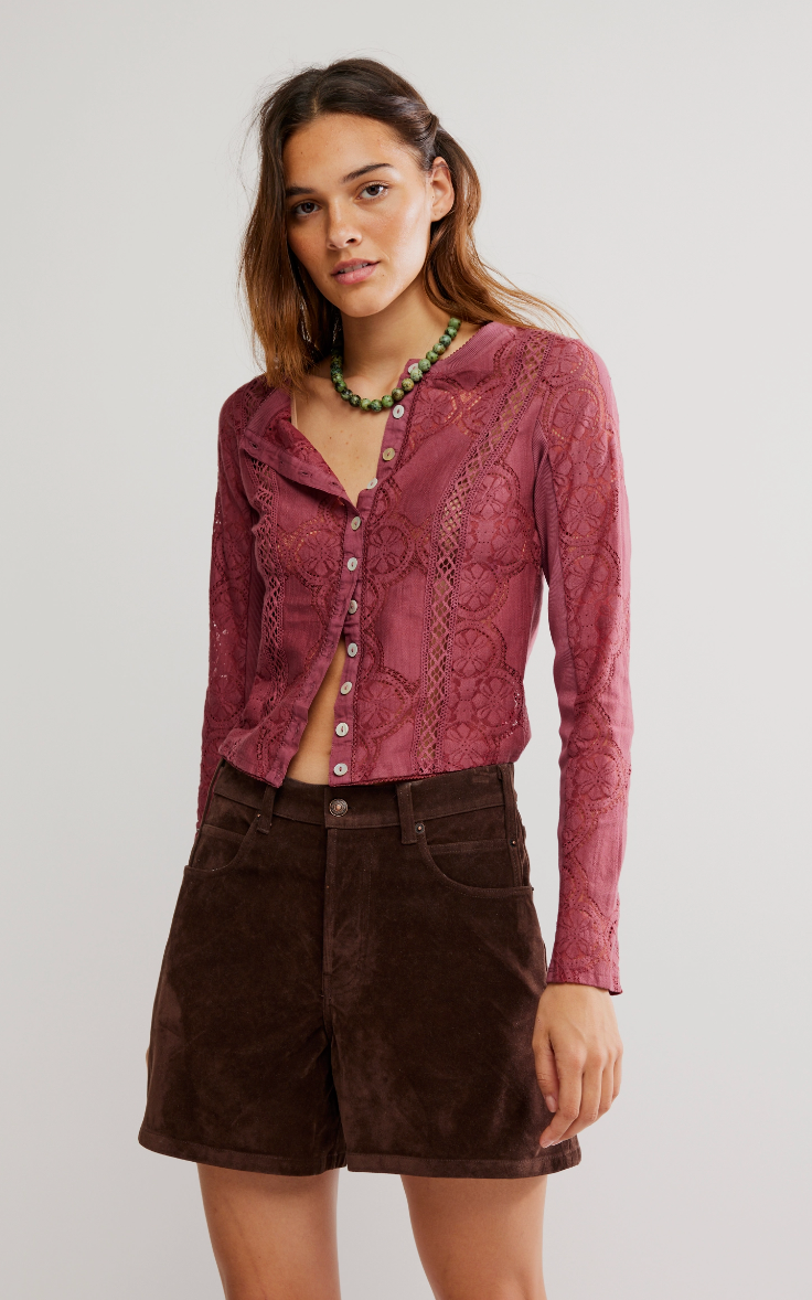 Berry Lace Knit Long Sleeve Top