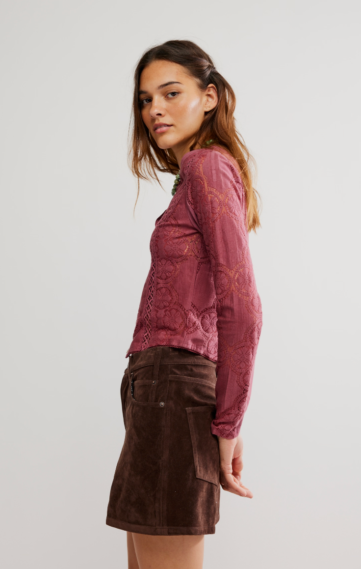 Berry Lace Knit Long Sleeve Top