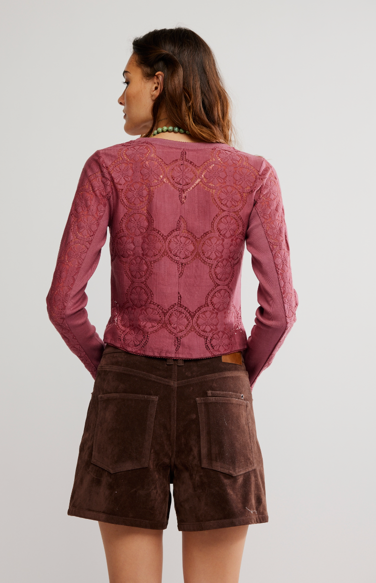 Berry Lace Knit Long Sleeve Top