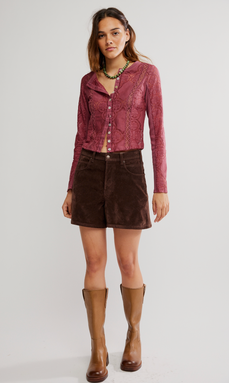 Berry Lace Knit Long Sleeve Top