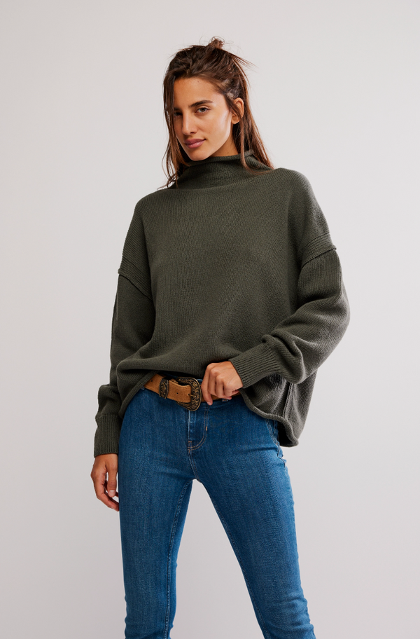 Army Green Rolled Neck Sweater