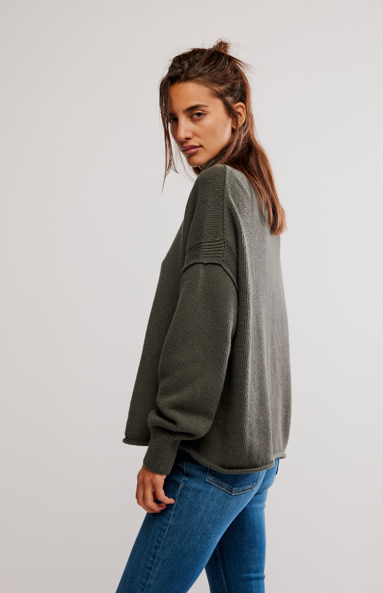 Army Green Rolled Neck Sweater