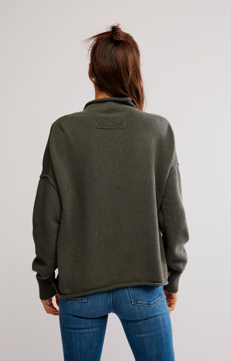 Army Green Rolled Neck Sweater