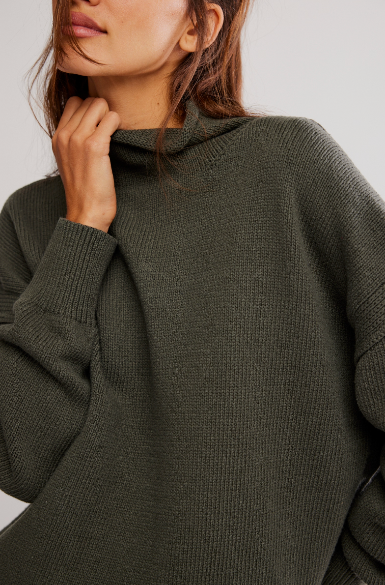 Army Green Rolled Neck Sweater