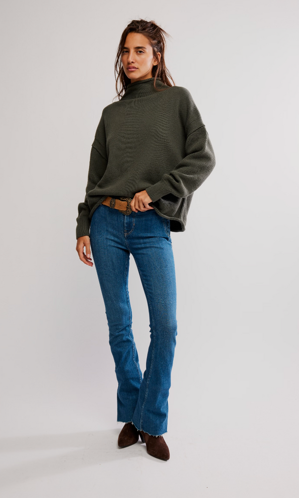 Army Green Rolled Neck Sweater