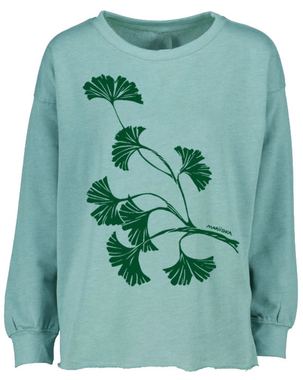 Green Ginko Drop Shoulder Crew Top