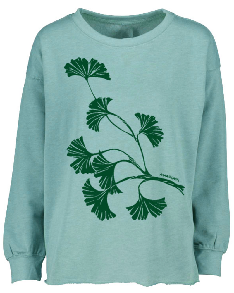 Green Ginko Drop Shoulder Crew Top