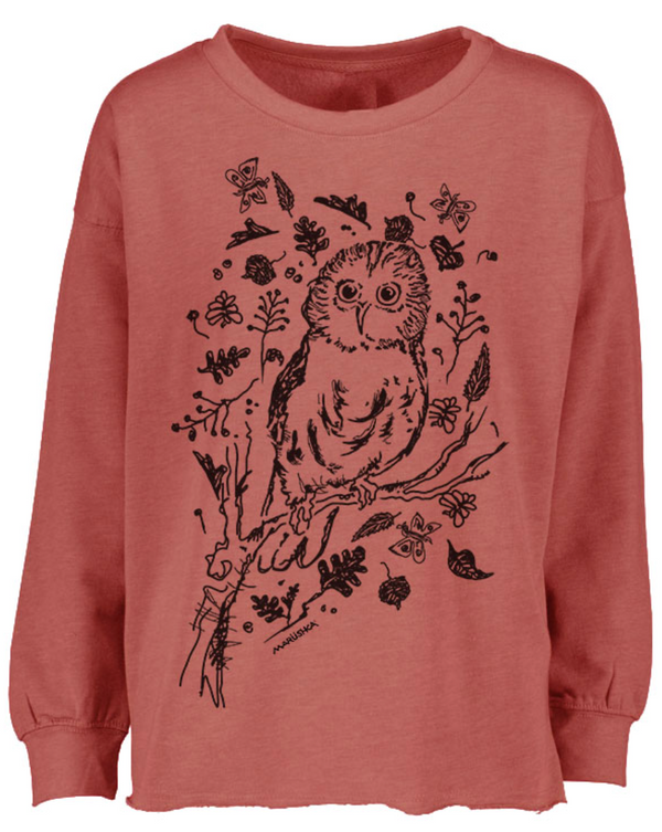 Rose Owl Drop Shoulder Crew Top