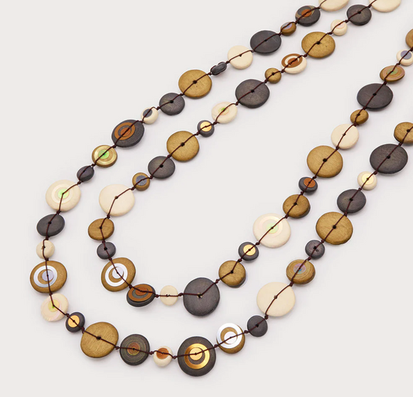 Tan Wooden Sequin Necklace
