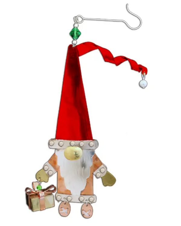 Santa Gnome Metal Ornament