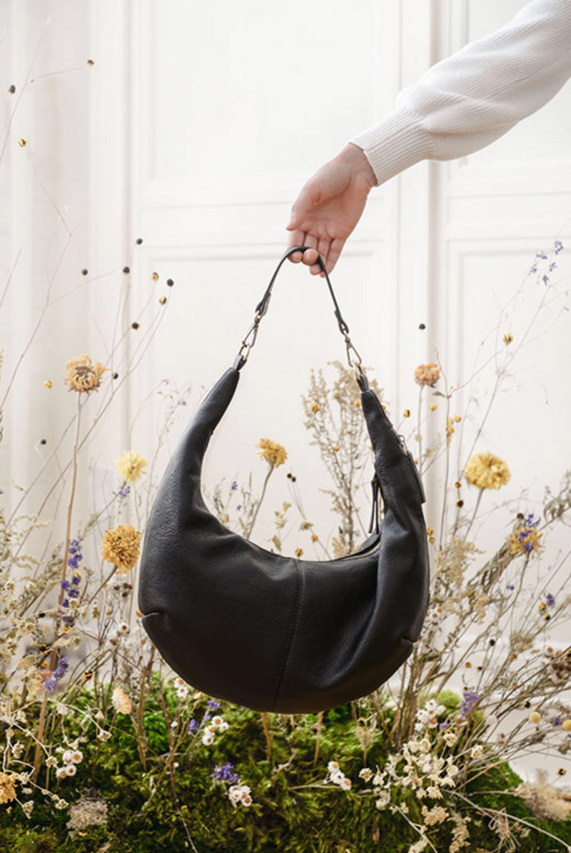 Black Slouchy Crescent Shoulder Crossbody Bag