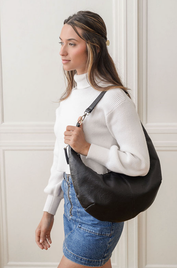 Black Slouchy Crescent Shoulder Crossbody Bag