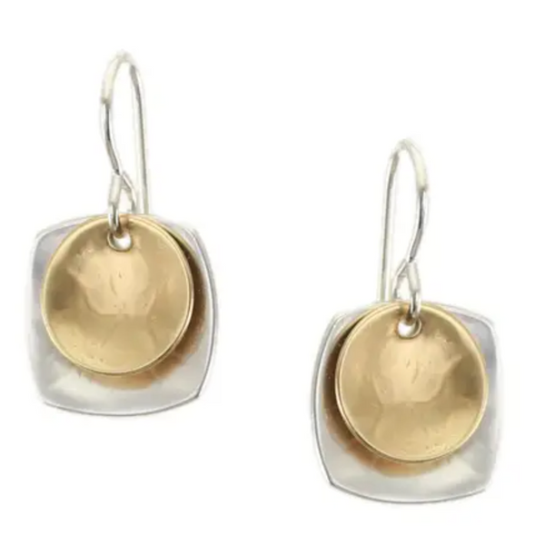 Small Dished Square & Disc Earring