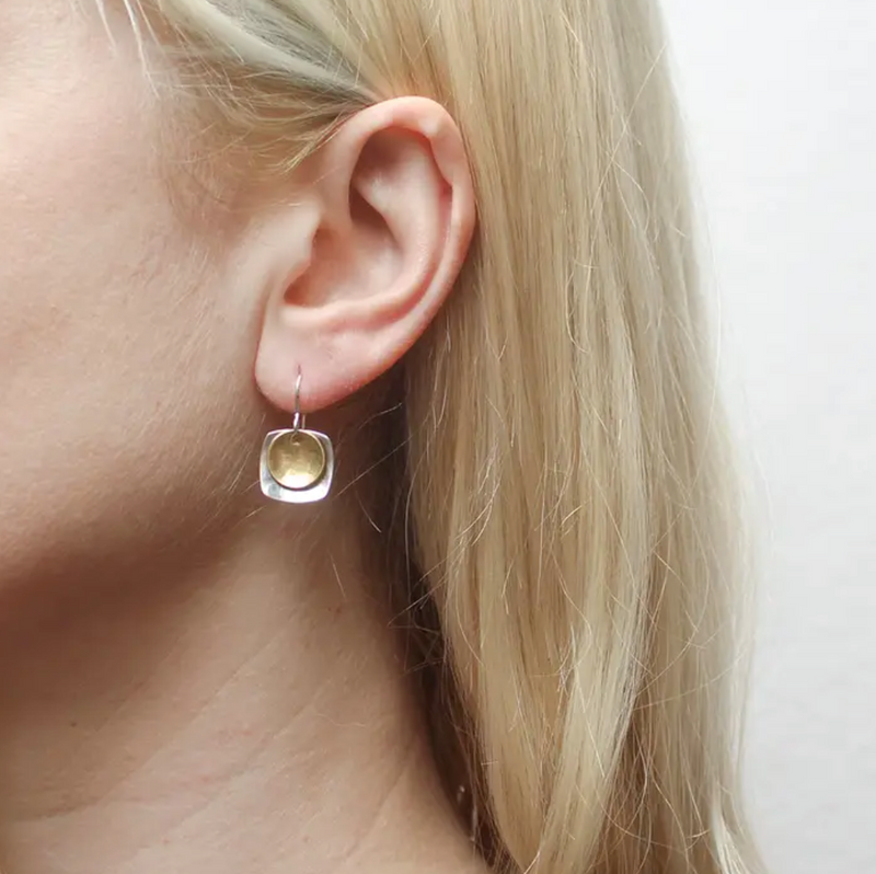 Small Dished Square & Disc Earring