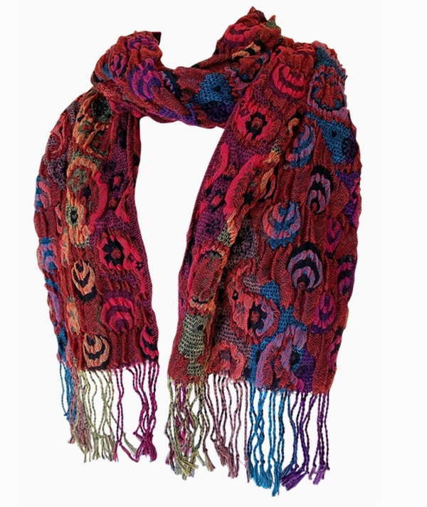Red Paisley Textured Dot Scarf