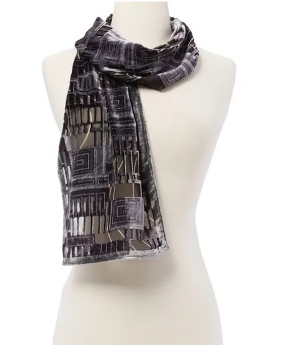 Black Squares Silk Velvet Scarf