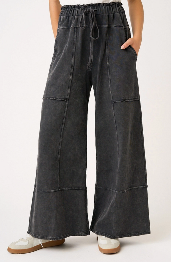 Black Seams Wide Leg Twill Pant