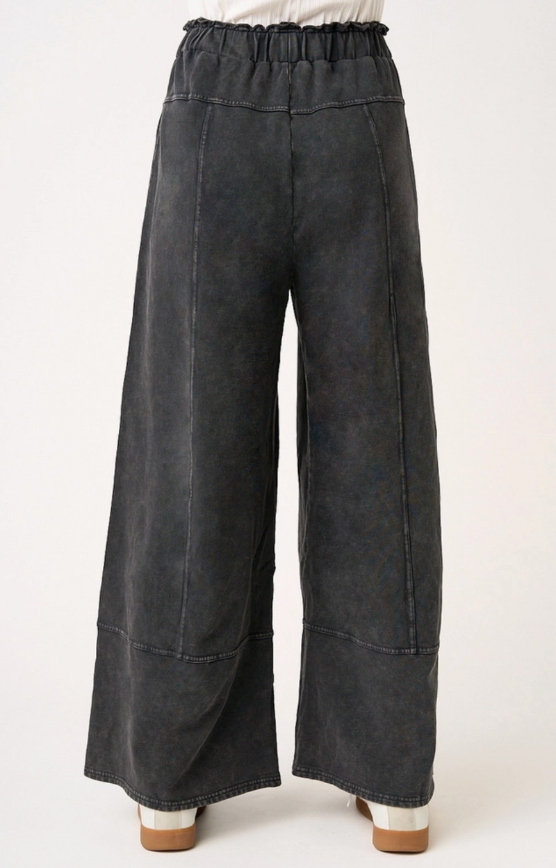 Black Seams Wide Leg Twill Pant