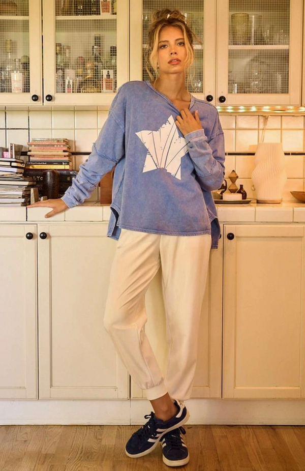Star French Blue Long Sleeve Top