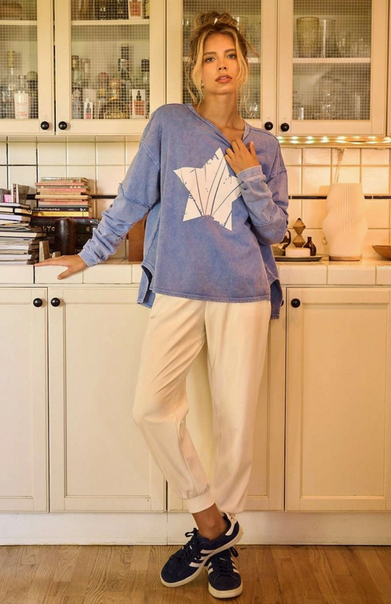 Star French Blue Long Sleeve Top