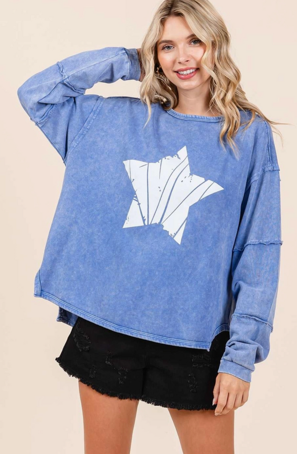 Star French Blue Long Sleeve Top
