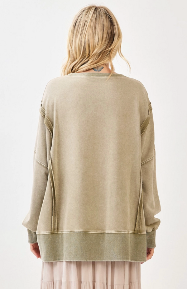 Olive Peace Sign Patch Top