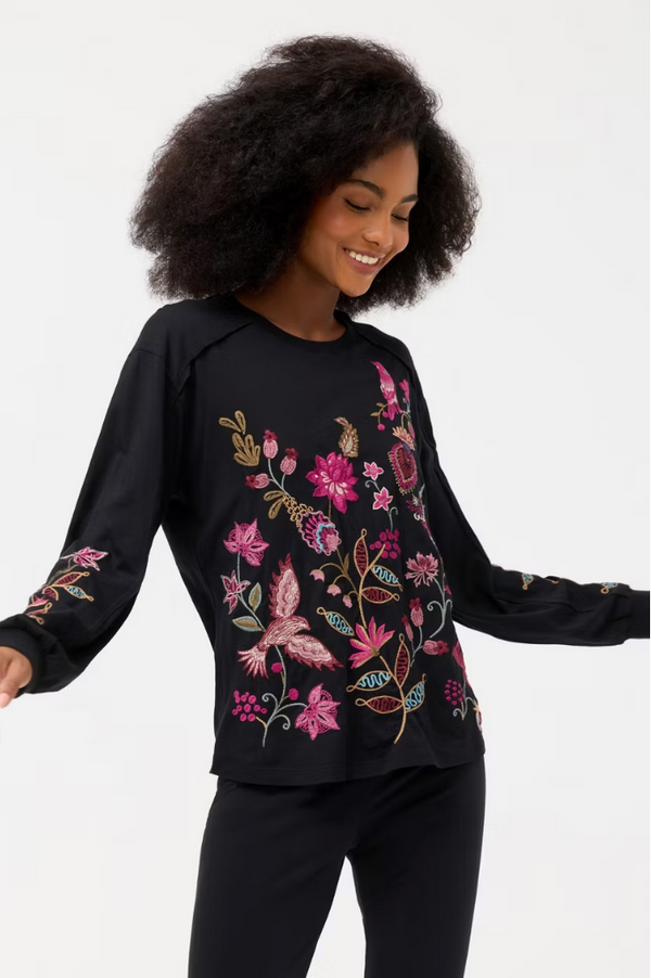 Black Floral Seamed Top