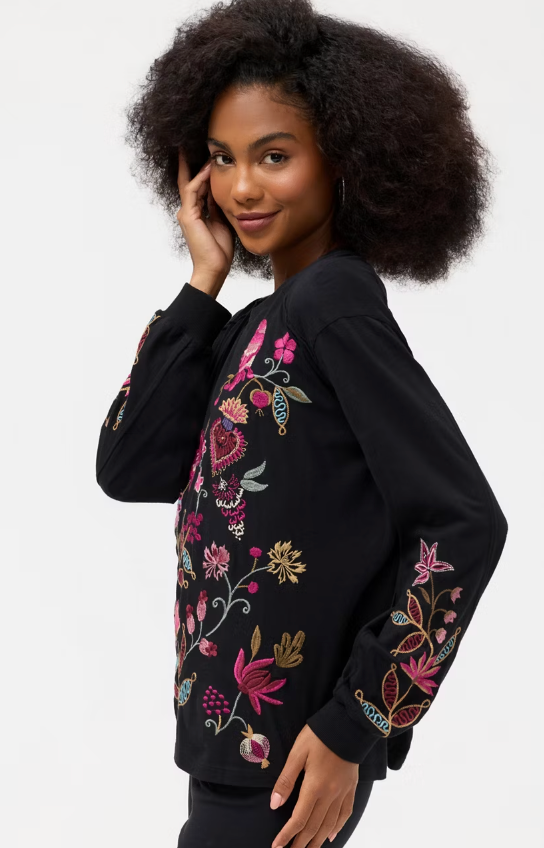 Black Floral Seamed Top