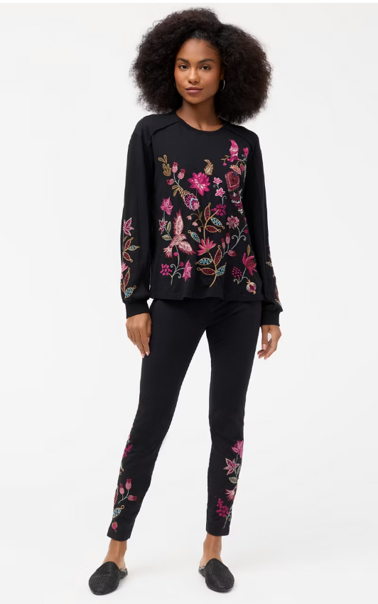 Black Floral Seamed Top