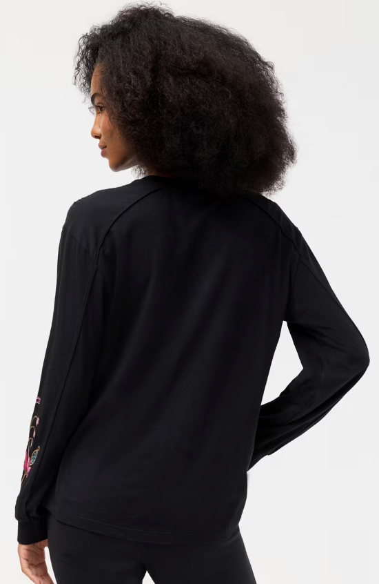 Black Floral Seamed Top