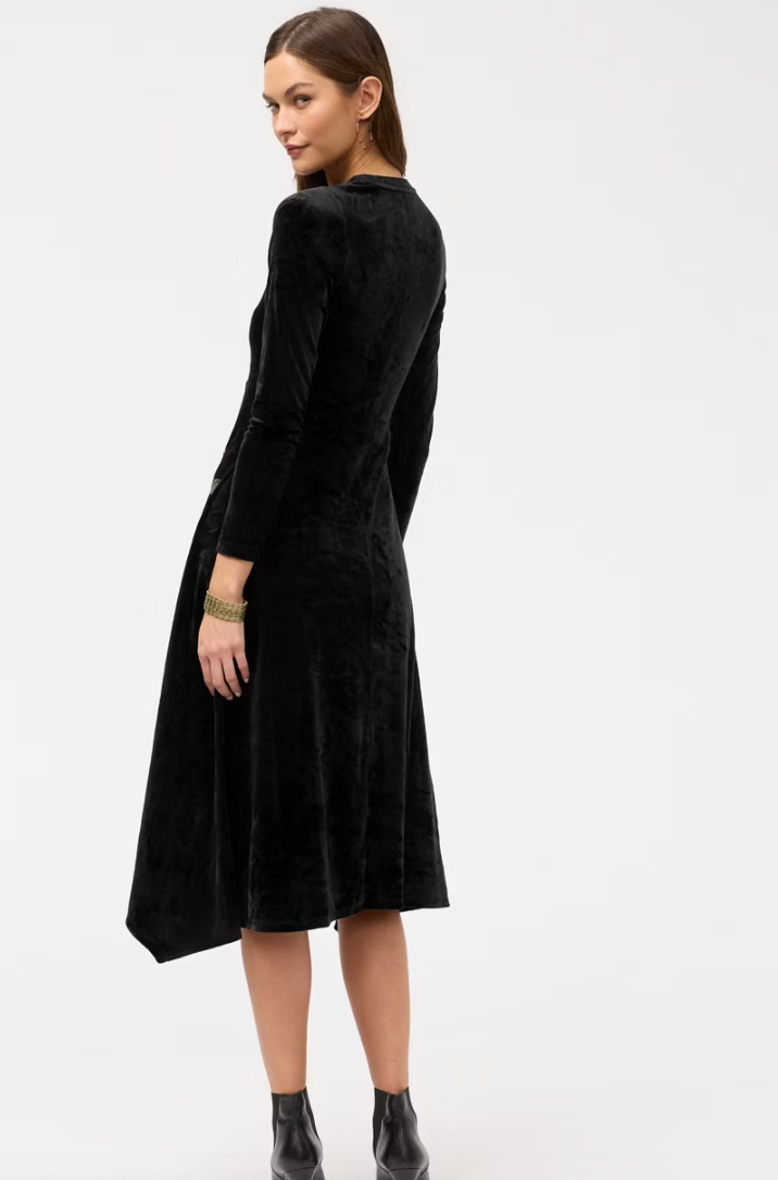 Black Embroidered Velvet Dress